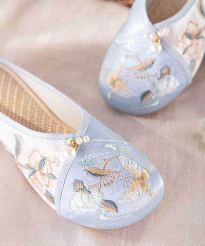 Blue Embroideried Slippers Shoes Women Splicing Cotton Fabric LY7688