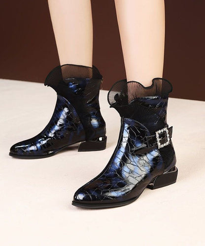 Blue Faux Leather Warm Fleece Boots Splicing Zircon Lace LY1756 - fabuloryshop