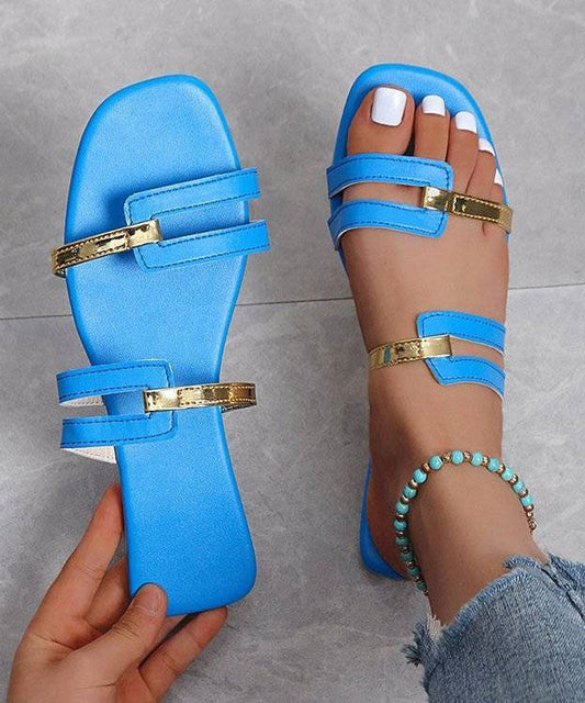 Blue Flats Slide Sandals Faux Leather Fine Splicing Peep Toe LY4304 - fabuloryshop