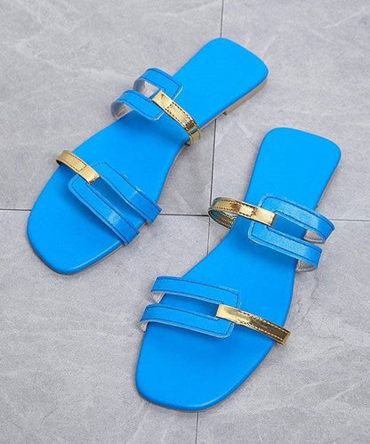 Blue Flats Slide Sandals Faux Leather Fine Splicing Peep Toe LY4304 - fabuloryshop