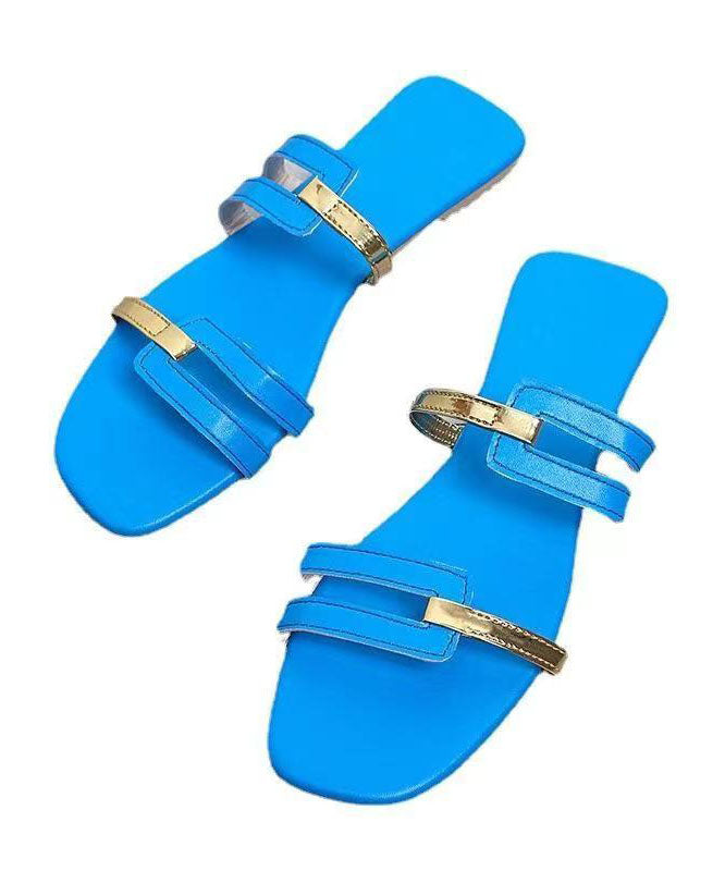 Blue Flats Slide Sandals Faux Leather Fine Splicing Peep Toe LY4304 - fabuloryshop