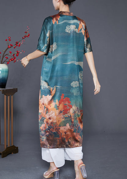 Blue Grey Print Silk Maxi Dress Nail Bead Summer Ada Fashion