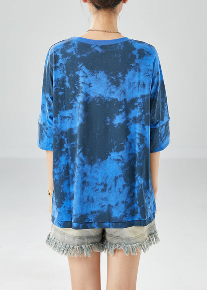 Blue Letter Print Cotton Tank Oversized Tie Dye Summer LY6119 - fabuloryshop