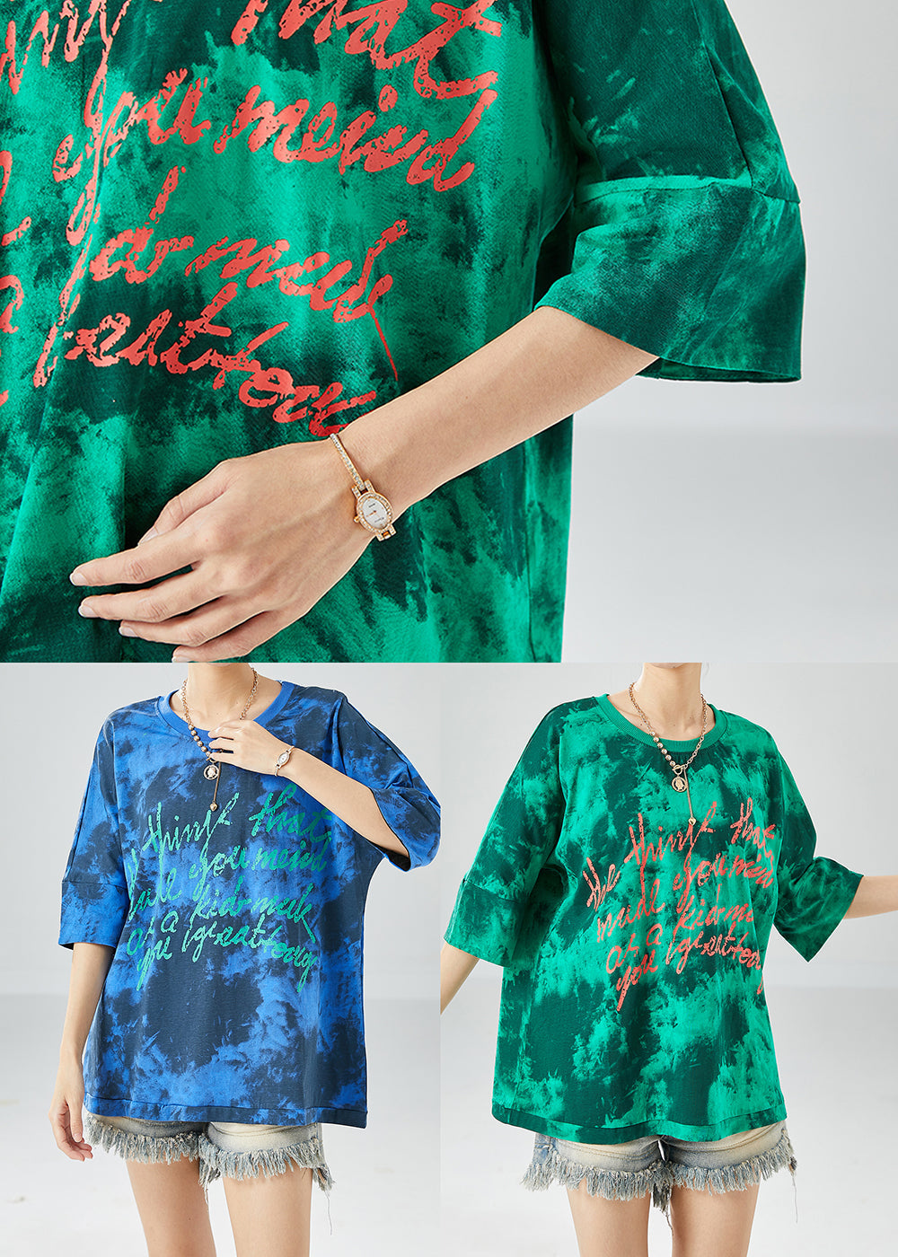 Blue Letter Print Cotton Tank Oversized Tie Dye Summer LY6119 - fabuloryshop