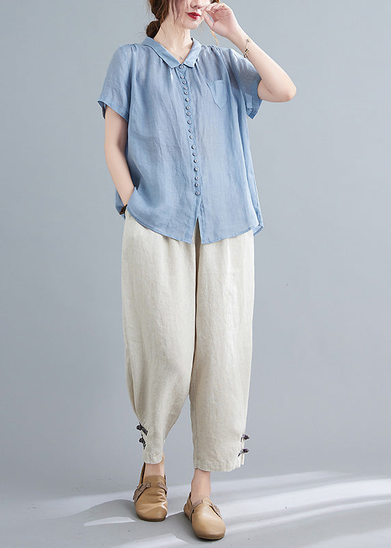 Blue Low High Design Top And Harem Pants Two Pieces Set Short Sleeve LY6011 - fabuloryshop