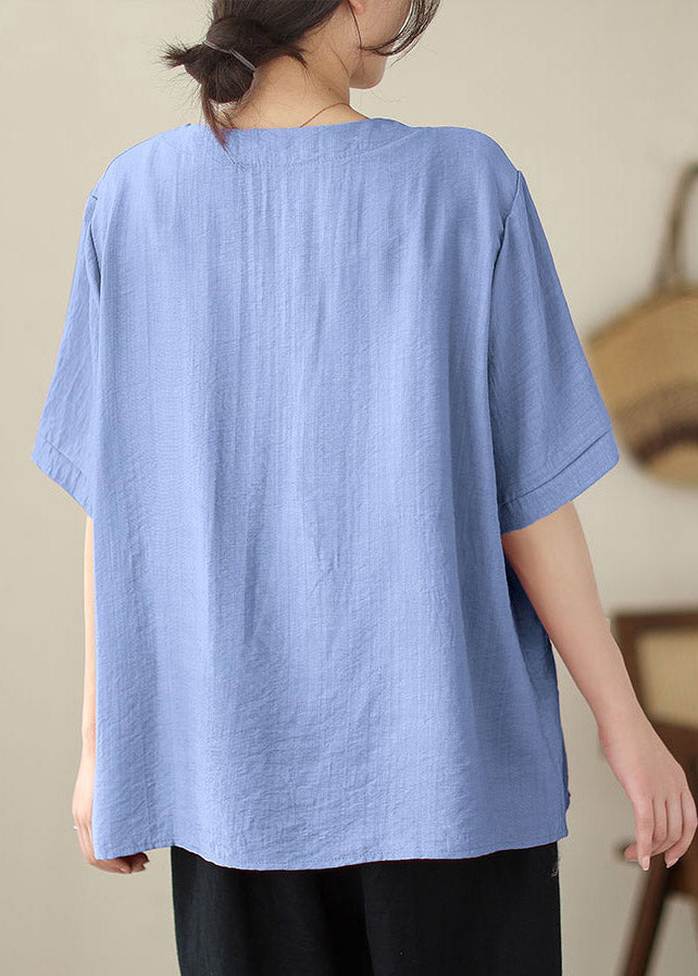 Blue O-Neck T Shirts Short  Sleeve LY2974 - fabuloryshop