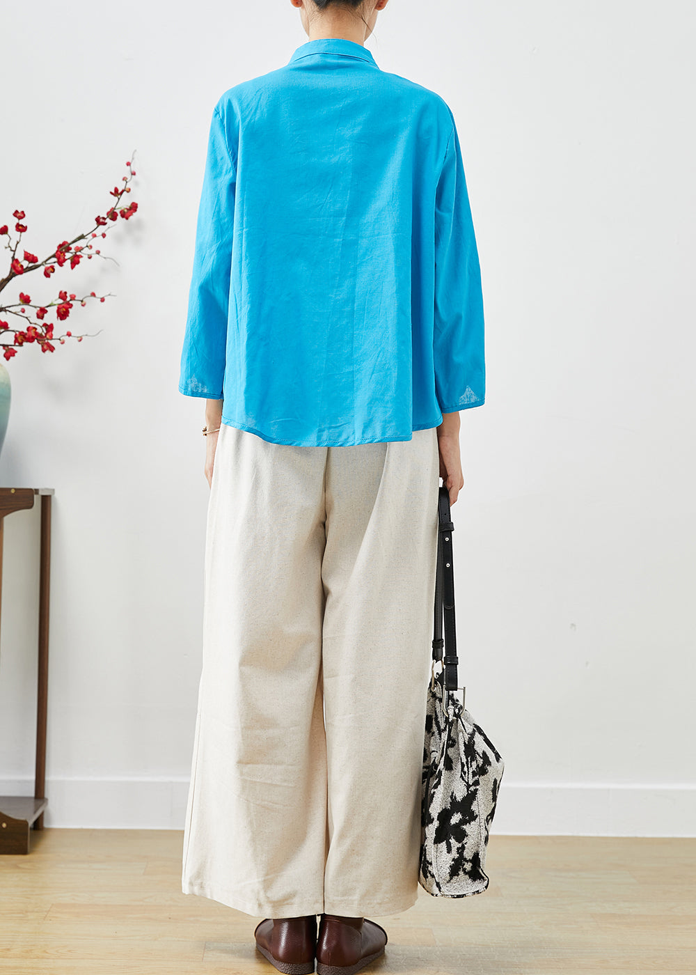 Blue Oriental Linen Two Piece Set Women Clothing Oversized Fall Ada Fashion