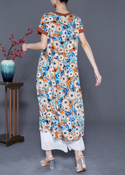 Blue Patchwork Cotton Holiday Dress V Neck Print Summer LY5386 - fabuloryshop