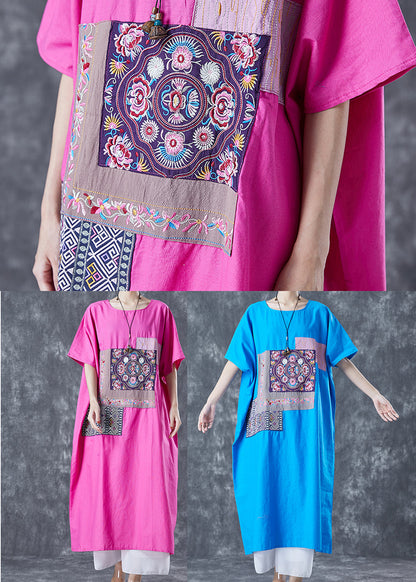 Blue Patchwork Cotton Vacation Dresses Embroideried Applique Summer LY5601 - fabuloryshop