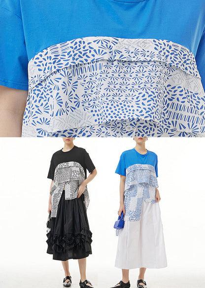 Blue Patchwork Cozy T Shirt Short Sleeve LY1209 - fabuloryshop