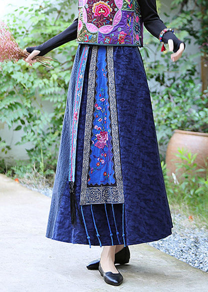 Blue Patchwork High Waist Tassel Maxi Skirts LY4645 - fabuloryshop