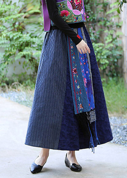 Blue Patchwork High Waist Tassel Maxi Skirts LY4645 - fabuloryshop