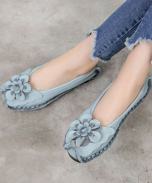 Blue Penny Loafers Cowhide Leather DIY Floral Penny Loafers LY0175 - fabuloryshop