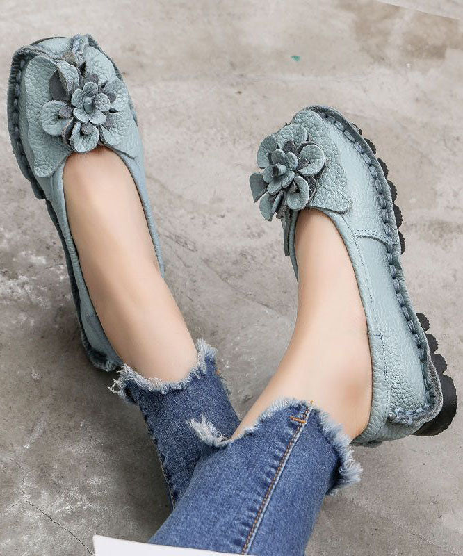 Blue Penny Loafers Cowhide Leather DIY Floral Penny Loafers LY0175 - fabuloryshop