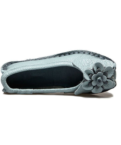 Blue Penny Loafers Cowhide Leather DIY Floral Penny Loafers LY0175 - fabuloryshop