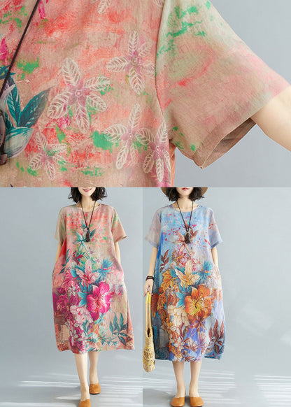 Blue Print Chiffon Holiday Maxi Dress Short Sleeve LY6081 - fabuloryshop