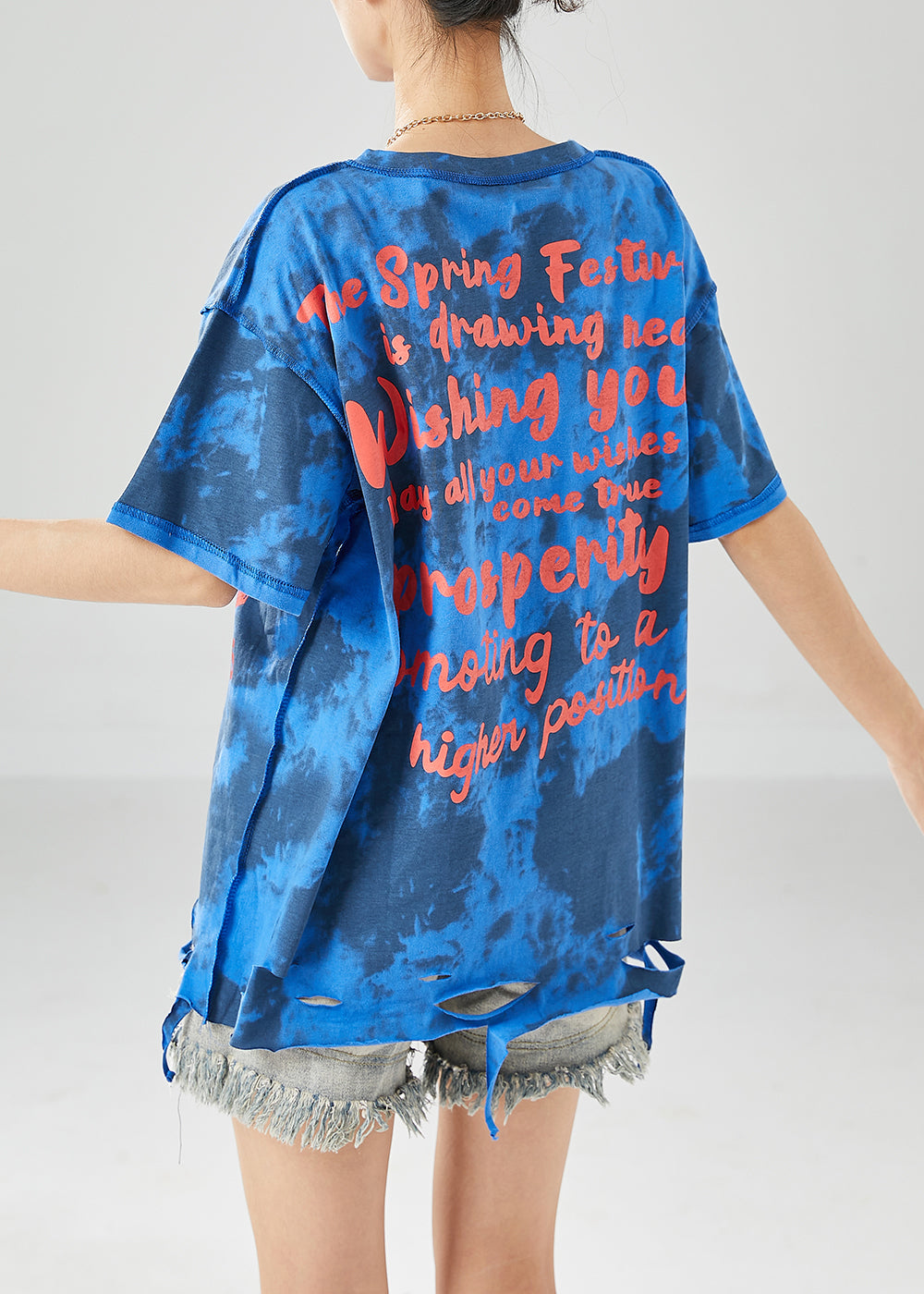 Blue Print Loose Cotton Ripped Tanks Tie Dye Summer LY6124 - fabuloryshop