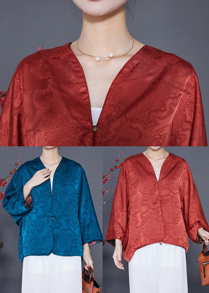 Blue Print Silk Loose Coat Wear On Both Sides Summer Ada Fashion