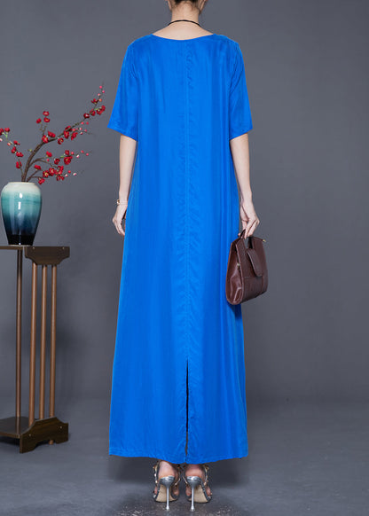 Blue Silk Holiday Dress Oversized Side Open Summer Ada Fashion