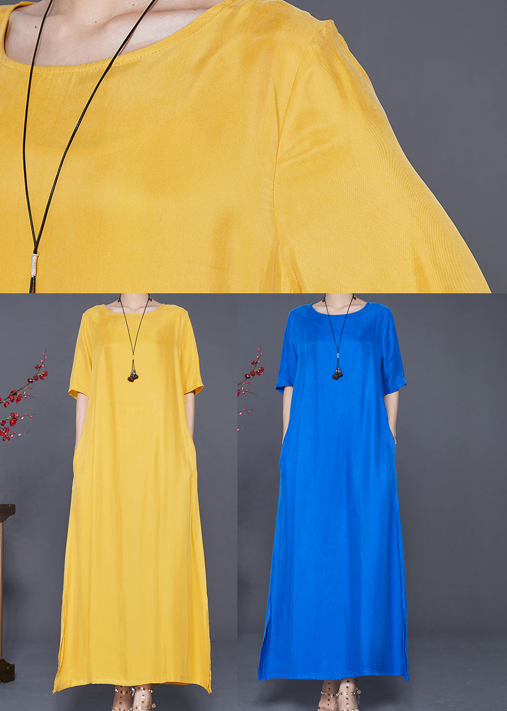 Blue Silk Holiday Dress Oversized Side Open Summer Ada Fashion