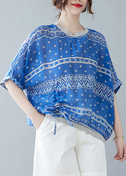 Blue Tie Waist T Shirts Short Sleeve LY1526 - fabuloryshop