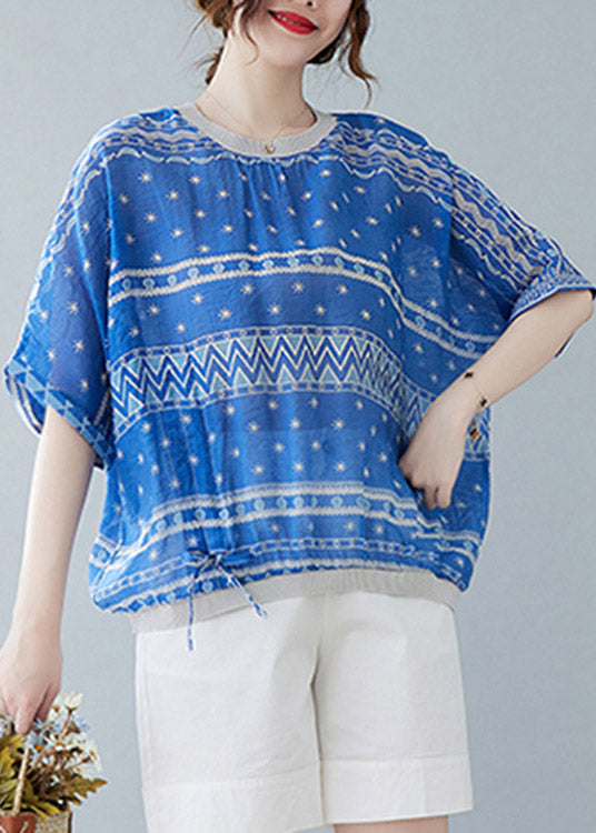 Blue Tie Waist T Shirts Short Sleeve LY1526 - fabuloryshop