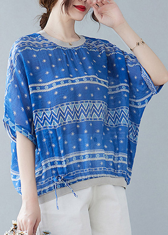 Blue Tie Waist T Shirts Short Sleeve LY1526 - fabuloryshop