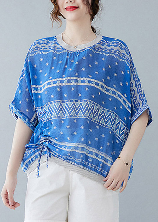 Blue Tie Waist T Shirts Short Sleeve LY1526 - fabuloryshop