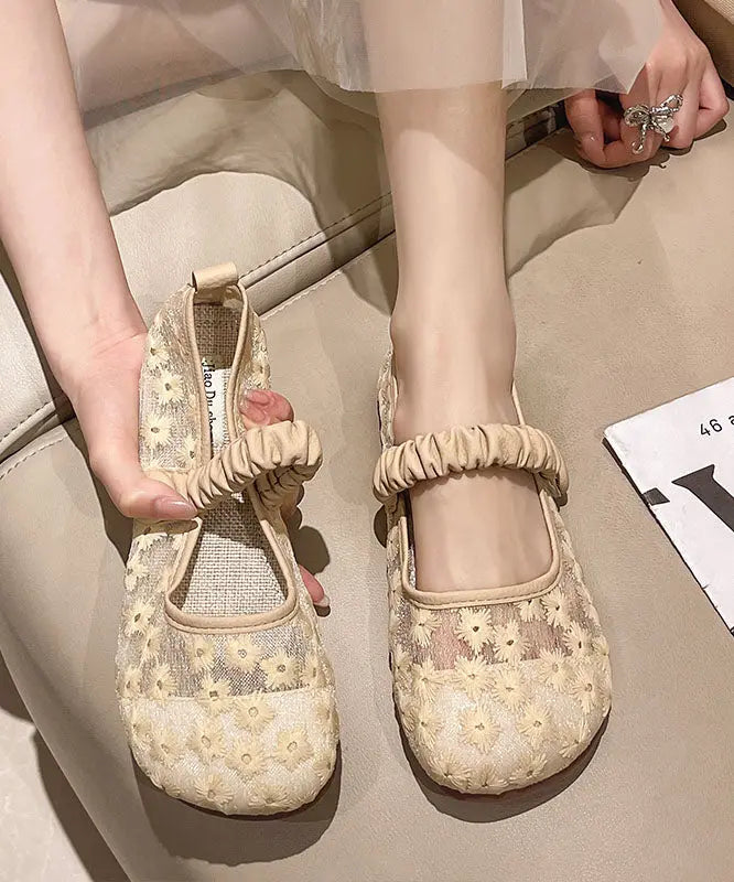 Blue Walking Sandals Women Tulle Embroidery Buckle Strap Splicing Ada Fashion