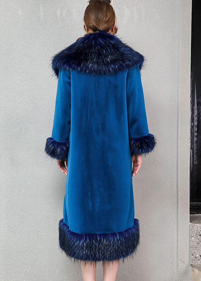 Blue Warm Faux Fur Long Coats Fur Collar Silm Fit Winter Ada Fashion