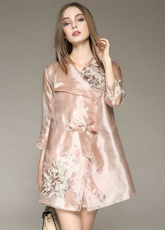 Bohemian Apricot Embroideried Organza Dress And Trench Two Piece Set Outfits Spring LY0702 - fabuloryshop