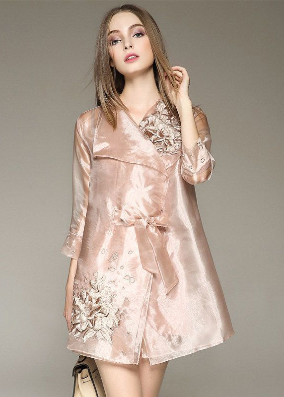 Bohemian Apricot Embroideried Organza Dress And Trench Two Piece Set Outfits AC3008
