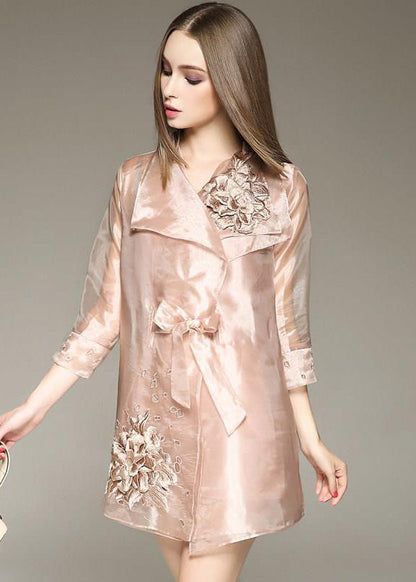 Bohemian Apricot Embroideried Organza Dress And Trench Two Piece Set Outfits Spring LY0702 - fabuloryshop