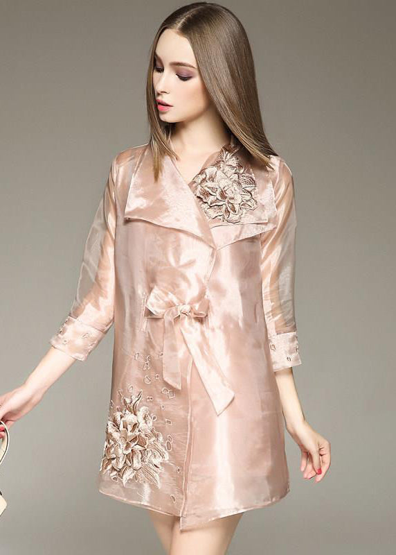 Bohemian Apricot Embroideried Organza Dress And Trench Two Piece Set Outfits AC3008