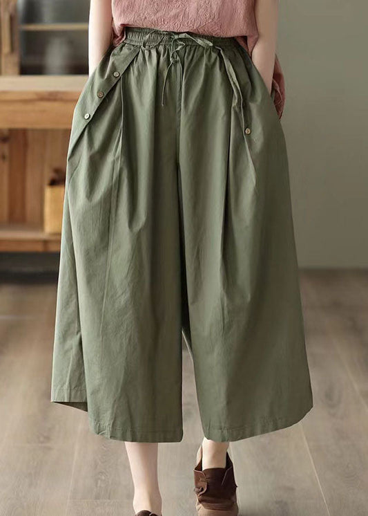 Bohemian Army Green Pockets Patchwork Cotton Crop Pants Summer LY5364 - fabuloryshop