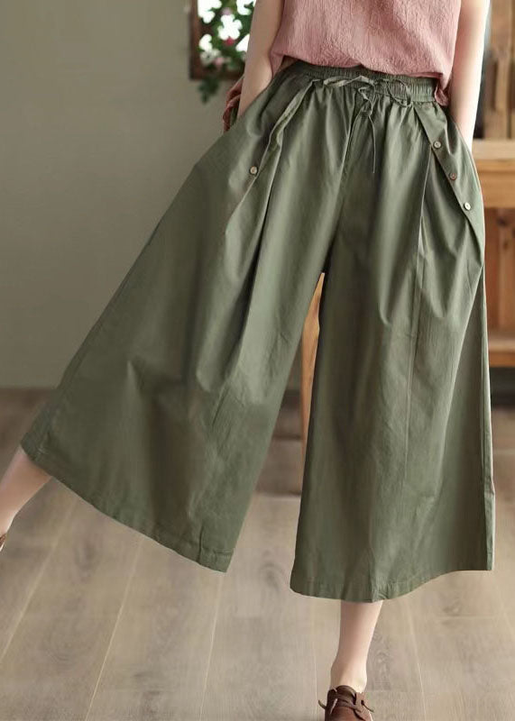 Bohemian Army Green Pockets Patchwork Cotton Crop Pants Summer LY5364 - fabuloryshop