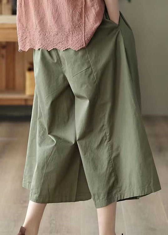 Bohemian Army Green Pockets Patchwork Cotton Crop Pants Summer LY5364 - fabuloryshop