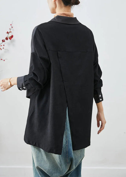 Bohemian Black Asymmetrical Patchwork Back Open Cotton Jackets Fall Ada Fashion