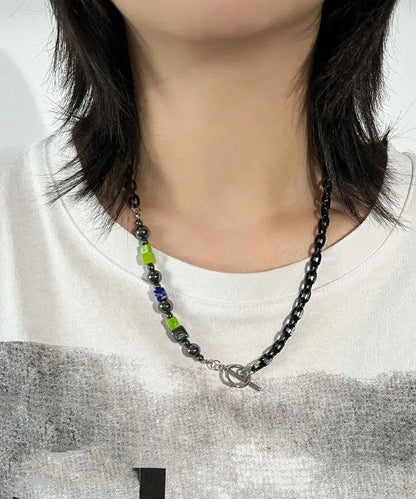 Bohemian Black Block Black Gallstone Chain Patchwork Necklace Ada Fashion