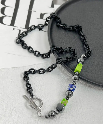 Bohemian Black Block Black Gallstone Chain Patchwork Necklace Ada Fashion