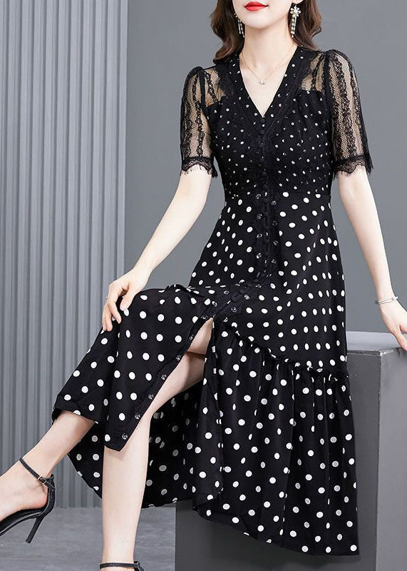 Bohemian Black Dot Lace Patchwork Hollow Out Long Dresses Summer LC0080 - fabuloryshop