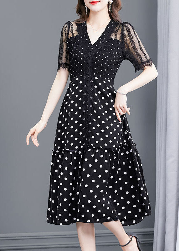 Bohemian Black Dot Lace Patchwork Hollow Out Long Dresses Summer LC0080 - fabuloryshop