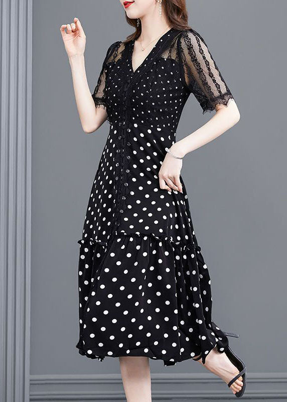 Bohemian Black Dot Lace Patchwork Hollow Out Long Dresses Summer LC0080 - fabuloryshop