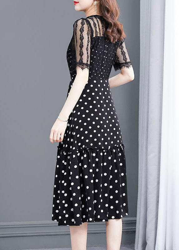 Bohemian Black Dot Lace Patchwork Hollow Out Long Dresses Summer LC0080 - fabuloryshop