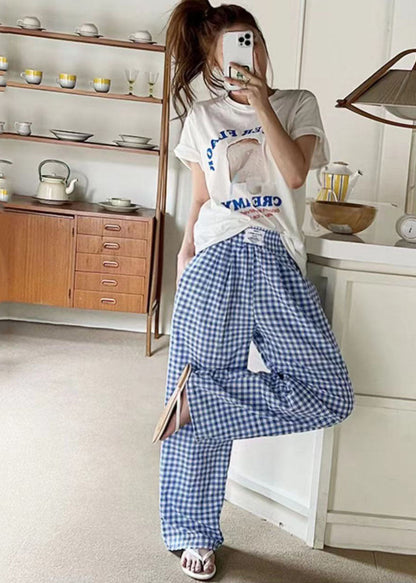 Bohemian Black Elastic Waist Plaid Linen Wide Leg Pants Spring LY1364 - fabuloryshop