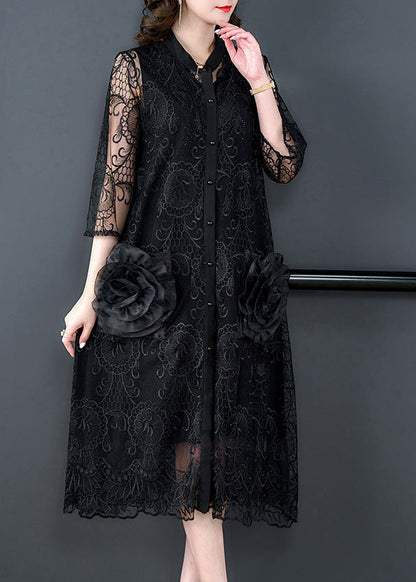 Bohemian Black Embroideried Floral Tulle Long Coats Half Sleeve Ada Fashion