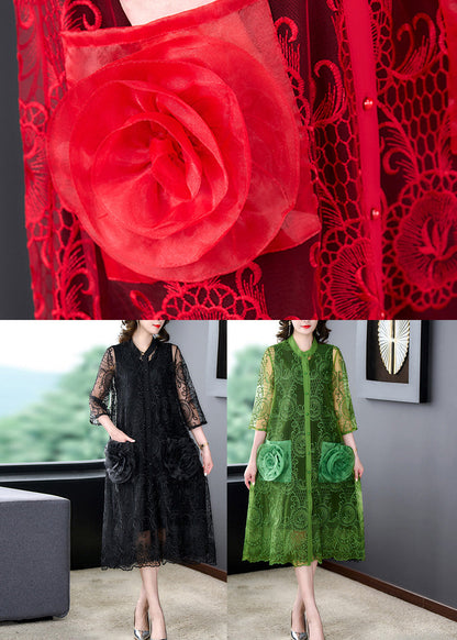 Bohemian Black Embroideried Floral Tulle Long Coats Half Sleeve Ada Fashion