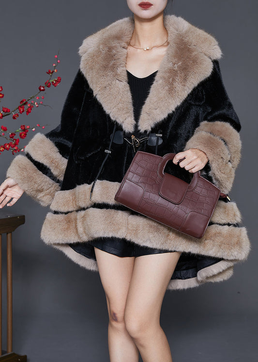 Bohemian Black Fur Collar Oversized Fuzzy Fur Fluffy Coat Winter Ada Fashion