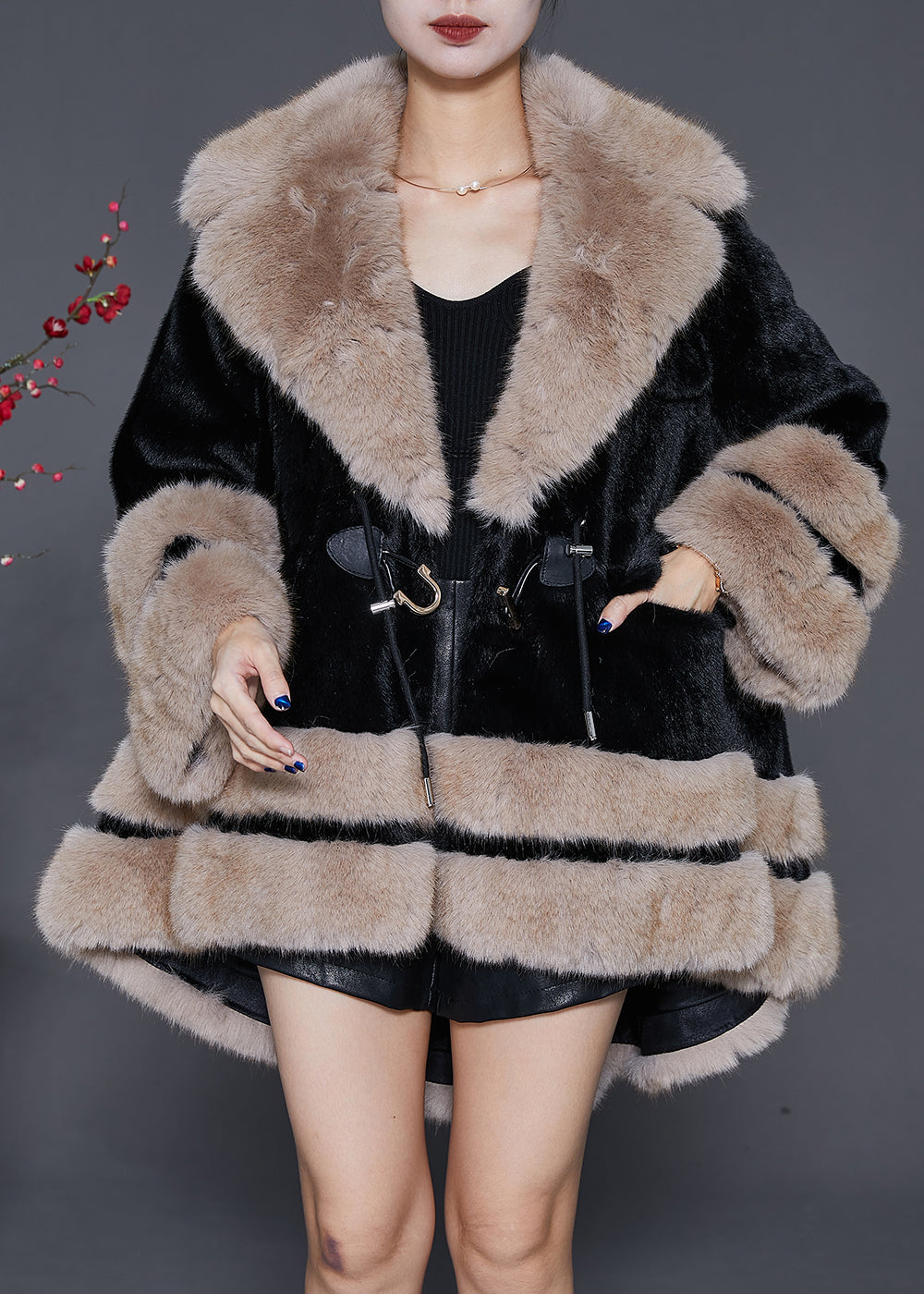 Bohemian Black Fur Collar Oversized Fuzzy Fur Fluffy Coat Winter Ada Fashion