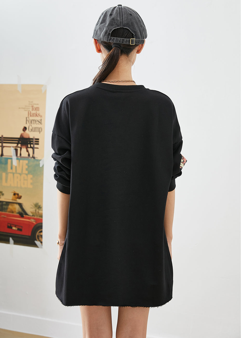 Bohemian Black Oversized Cartoon Print Cotton Ripped Sweatshirts Top Fall Ada Fashion